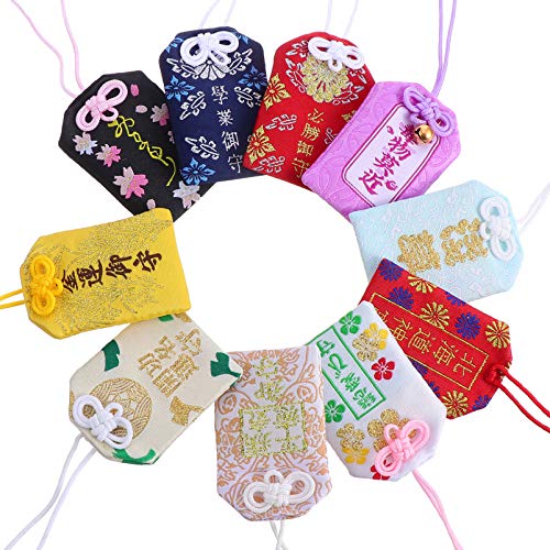 Garneck 10 Piezas de Saquito Japonés Omamori Amuleto de La Suerte Amuleto de La Buena Suerte Encantos para La Salud Educación Profesional Amor Seguridad Riqueza (Estilo Aleatorio) Cover