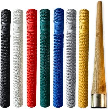 LIVOX Ultra Tacky Rubber Cricket Bat Grip with Cone Bracelet Ring Texture Bat Gripper Cone Cricket Accessories for Boys, 7 Cricket Bat Grip & 1 Wooden Cone