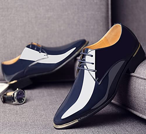 Dress Formal Shoes for Men Lace Up Derby Shoes Round Toe Faux Leather Slip Resistant Anti-Slip Non Slip Wedding(Blue,10 M US)3