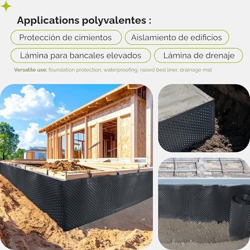 Miniatura 3 de Garronda Lámina Corrugada Para Drenaje, Hdpe De Alta Resistencia Barrera Antihumedad Y Protección De Muros, Drenante Nodular Para Sótanos, Cimentaciones, Huertos Elevados 1 M X 10 M Gd-0160