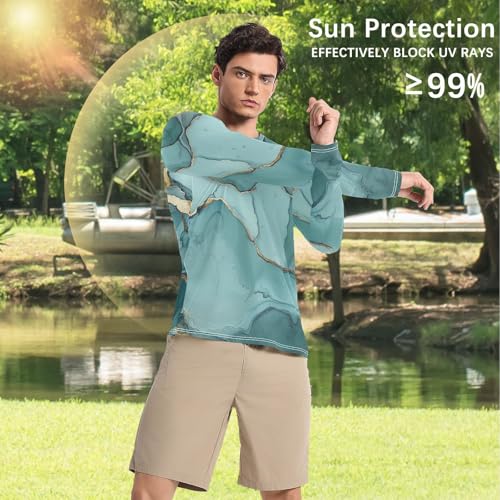Marble Silver Sage Green Men's UPF 50+ Swim Shirts Slim fit Long Sleeve Men's Sun Shirt Long Sleeve Water Fishing4