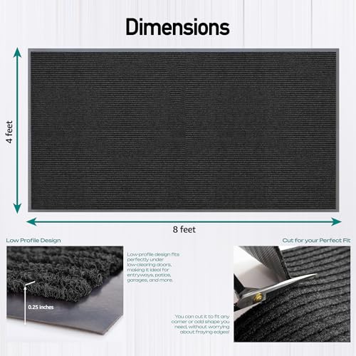 Image of MaxMat Extra Large 4x8 Rug Commercial Floor Mat, Feet Heavy Duty, Waterproof, Low-Profile, Easy to Clean, Rubber Entry Mat (RIB0035GY,Black)