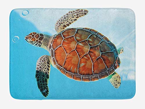 PdGAmats Turtle Bath Mat, Endangered Species Sea Animal in Tropic Caribbean Waters Wildlife 23.6 W X 15.7W Inches