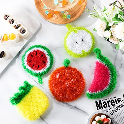 Image of Kenning 16 Pcs Dish Scrubber Non Scratch Dish Washing Scrubbers Reusable Household Cleaning Kitchen Tools for Dishwashing Washing Dishes Cookware Tubs Sinks(Fruit)