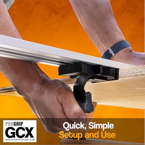 Image of ProGrip GCX Edge 50 Inch Clamp Guide Modular Extendable Track for Circular Saws, Routers & Jigsaws -Aluminum Cutting Guide with Locking Handle