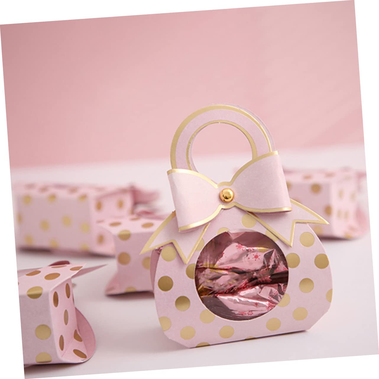 Scatole per Confetti Design Manico e Finestra Trasparente Rosa in Carta 50 Pezzi Matrimonio Facili da Trasportare per Banchetti e Feste per Ragazzo Ragazza