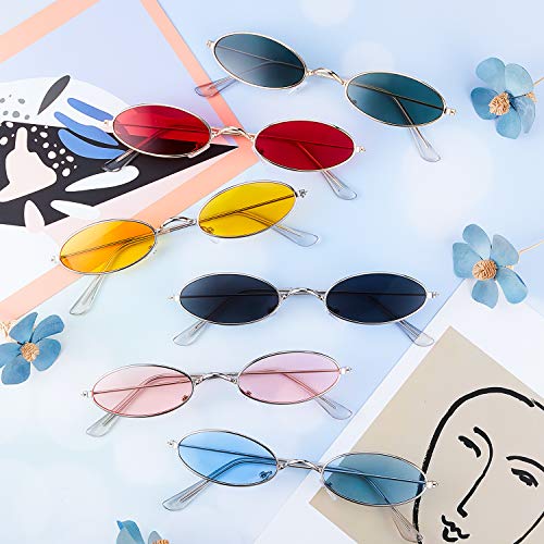 6 Pairs Vintage Oval Sunglasses Metal Frame Oval Sunglasses Slender Candy Color Sunglasses Eyewear4