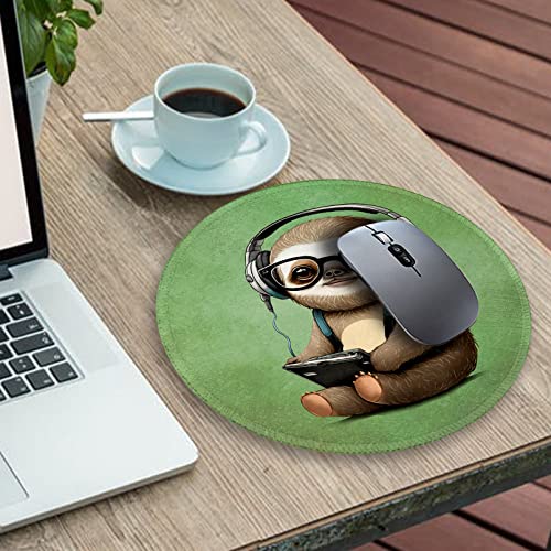Image of Green Round Mouse Pad Mouse Mat, Cute Sloth Mouse Pad for Desk, Mouse Pads for Wireless Mouse Funny Mousepad with Stitched Edge Non-Slip Rubber Base 8.6 x 8.6 Inch Office Decor Cute Desk Accessories