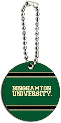 Binghamton University Stripes Wood Wooden Round Keychain Key Chain Ring