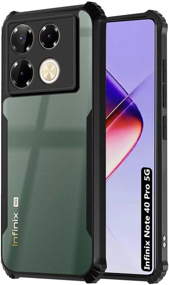 Fashionury Shockproof Crystal Clear Back Cover Case for Infinix Note 40 Pro 5G | 360 Degree Protection | Protective Design | Transparent Back Cover Infinix Note 40 Pro 5G (Black Bumper)