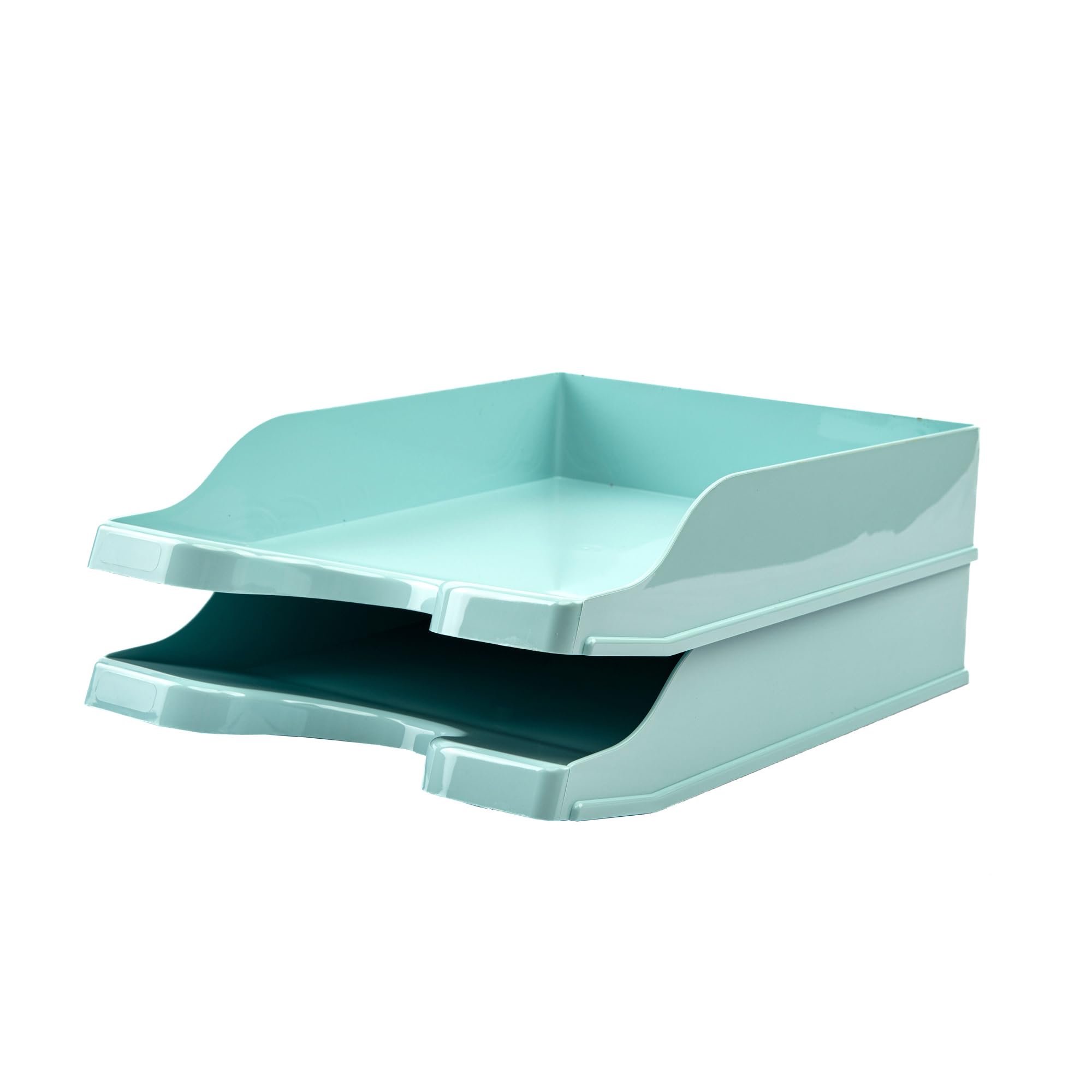 Deflecto 2 Pk A4 Self Stacking Letter Tray In Peppermint, A4 paper tray organiser, letter organiser storage, desk trays - CP130YTPMTX2