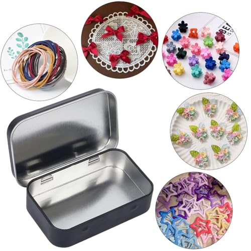 Image of 4 Pack 2 Colors Tin Box Empty Hinged Tins Mini Portable Metal Rectangular Black Silver DIY Storage Travel Outdoor Case Metal Boxes with Hinged lids for Home Keys Organizer Jewelry Crafts