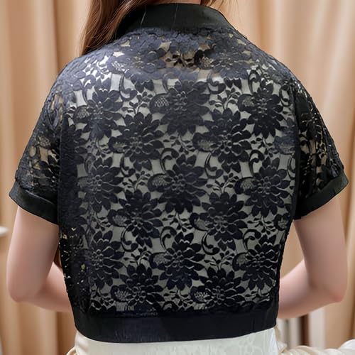 Image of FindThy Women's Cropped Bolero Shrugs Short Sleeve Open Front Floral Lace Hollow Out Cardigan Jacket