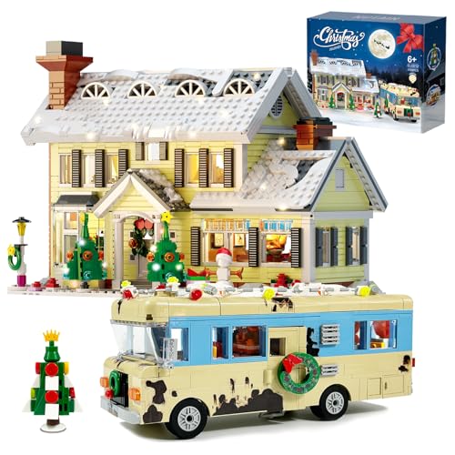 Snow Village & RV Building Set with LED Lights 2 in 1 Christmas Vacation Holiday House and RV Gift (1726PCS)