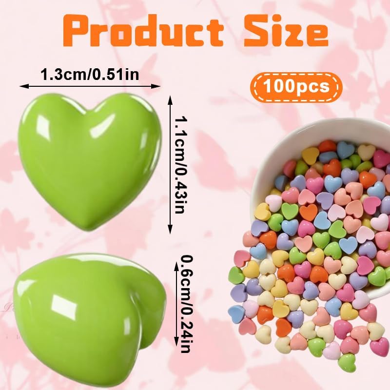 100 PCS Colorful Heart Resin Charms, Flat Back Heart Charms Shape Embellishments for Crafts Accessories, Scrapbooking, Jewelry Making, Home Decor and DIY Projects image 2