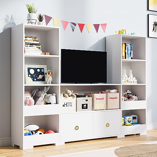 Image of Cozy Castle 4 Tier Book Shelf, 9 Cube Storage Organizer Bookshelf with Drawers, Toy Storage Organizer, Horizontal Bookcase for Living Room, Playroom, White