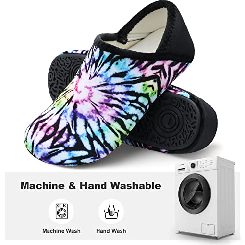 Xihalook Womens Mens Fuzzy Fleece Closed Back Indoor Slippers House Shoes For Travel & Indoors Black Multi, 7-7.5 Women/5.5-6 Men #TOP5