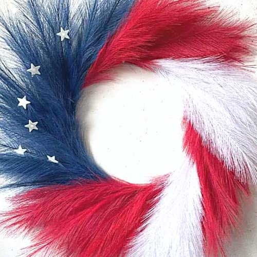 L U N A M A Home Décor® Faux Pampas Grass Patriotic Wreath For Boho Home Decor - 27'' Large Patriotic Modern Wreath - No Shedding, Long Lasting Unique Farmhouse Decor - Made From Lightweight Silk #TOP1