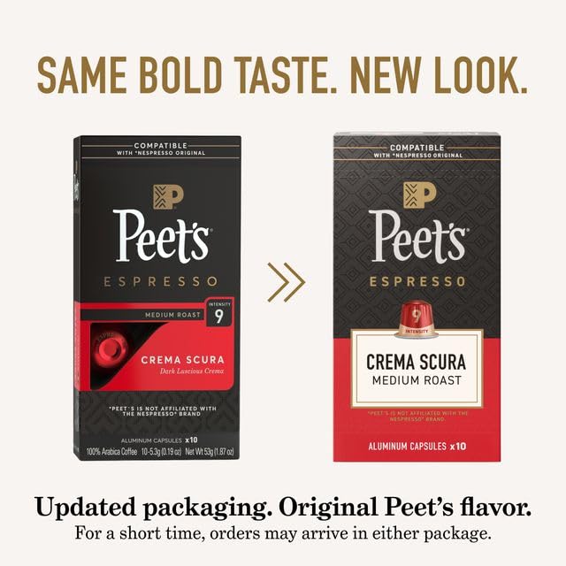 Peet's Coffee, Medium Roast Espresso Capsules, Compatible with Nespresso Original Machine, 100% Arabica Coffee - Crema Scura Intensity 9, 50 Count (5 Boxes of 10 Espresso Capsules) - 6