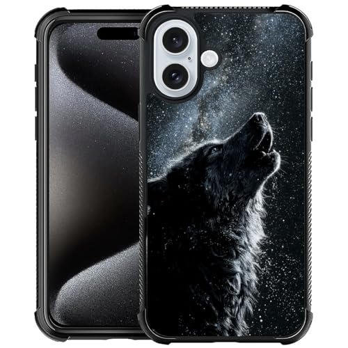Coque iPhone 16 loup pour garçons et filles motif ciel étoilé