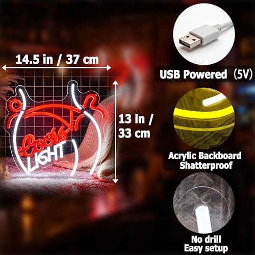 Image of Coors Neon Sign for Wall Decor Light Up Sign Crs Led Signs for Man Cave Room Bar Pub Party Home Wall Decor USB Powered