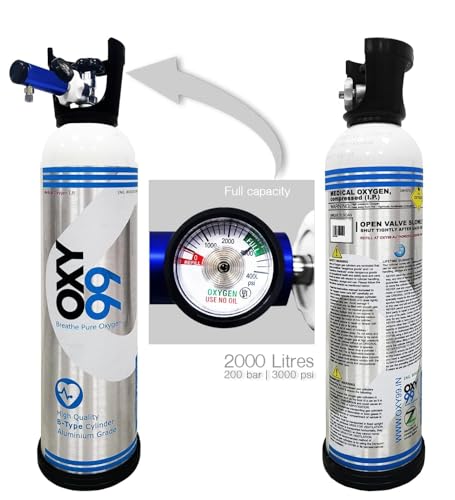 Image of OXY99 Big Oxygen Cylinder 2000 Liter for Home, Approved B Type Portable Oxygen Can, Oxygen Canister for Medical Use, Oxygen Cylinder for Indian Navy & Industrial Use, Refillable Can ING. BOSCHI ITALY