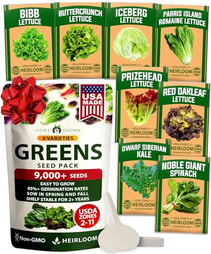 HOME GROWN Lettuce Seeds for Planting - 8 Varieties Non-GMO Heirloom Salad Greens Seeds - 9000+ USA-Sourced Vegetable Seeds for Planting Outdoors, Indoors, Hydroponic Garden