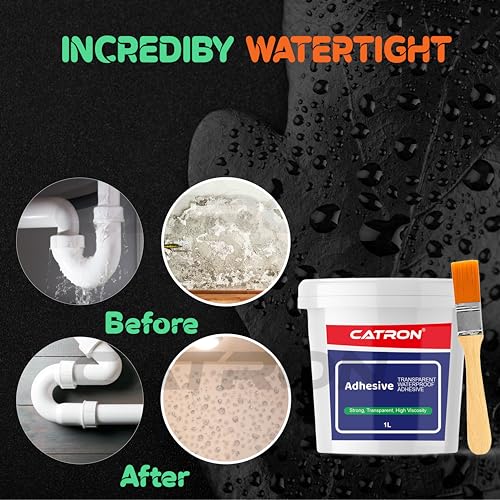 Image of Catron 1L /1Kg Transparent Waterproof Glue with Brush for Crack Seal, Roof Water Leakage Solution, Indoor and Outdoor Epoxy Resin Adhesive Sealant | for Bathroom, Walls, Tiles and Pipes