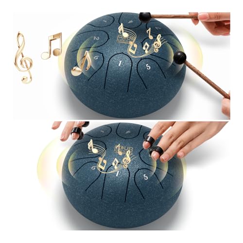 FOUR UNCLES Rain Drum for Outside, Steel Tongue Drum -6 Inch 8 Notes - Hand Pan Drums with Travel Bag,Music Book & Mallets, Musical Instruments Gifts for Family and Friends