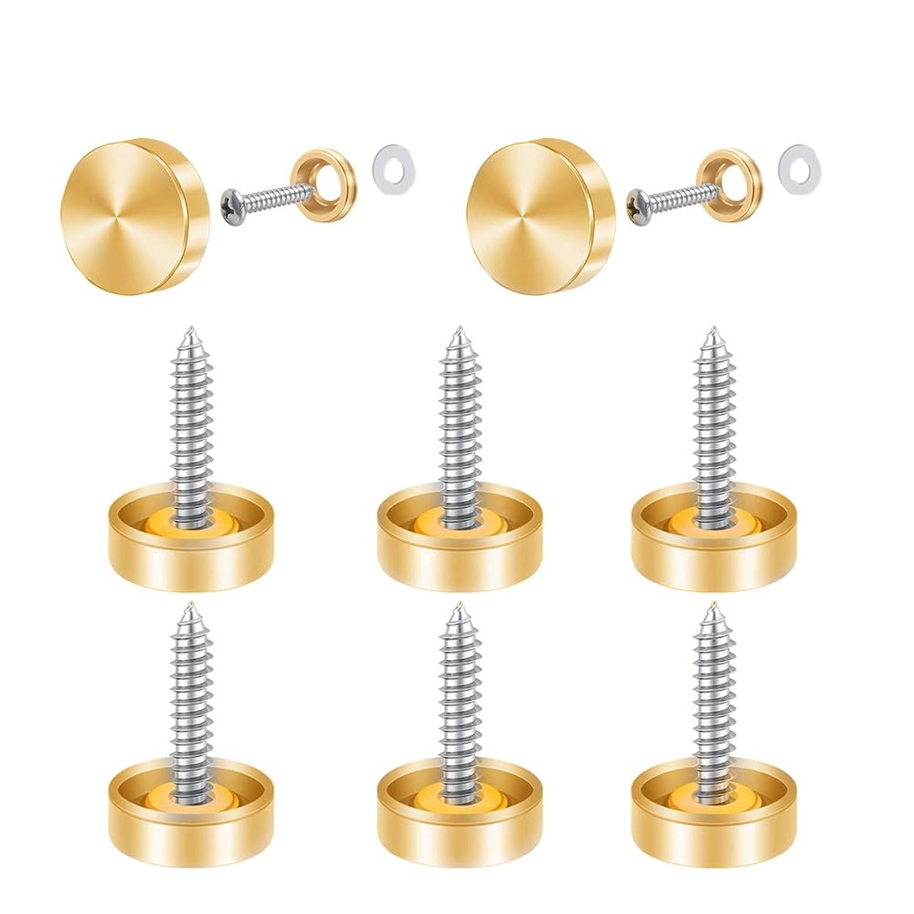 Leliafleury 8 Sets Mirror Screws Caps 30mm Decorative Cap Covers Stainless Steel Mirror Screws for Bath Plates Tables Wardrobes Furniture Brushed Golden