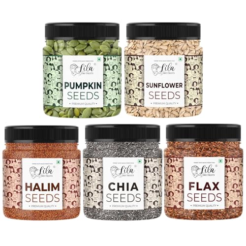 LILA DRY FRUITS Seeds Combo Pack Chia Flax Halim Pumpkin Sunflower Seeds (200 g x 5) Suitable for Women's Health, Rich in Iron Fiber, Helps Digestion | Perfect for Gifting