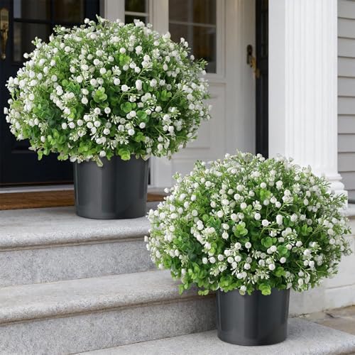 Artificial Eucalyptus with Baby's Breath Topiary Ball Trees - 2