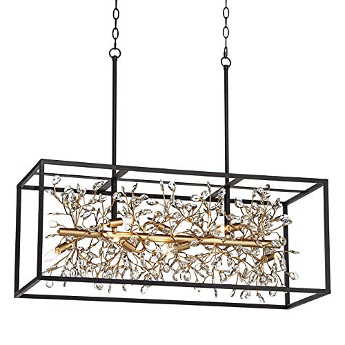 Possini Euro Design H180147-8P Carrine Black Painted Gold Linear Pendant Chandelier 38 1/2 Inch Wide Modern Clear Crystal 8-Light Fixture Dining Room House Foyer Entryway Bedroom Kitchen Island Hallway Ceilings thumb #1