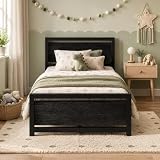 Catrimown Twin Bed Frame with Headboard, Metal Platform Twin Bed Frames with Steel Slat Support, 10.5 in Storage Clearance, No Box Spring Needed, Easy Assembly, Black