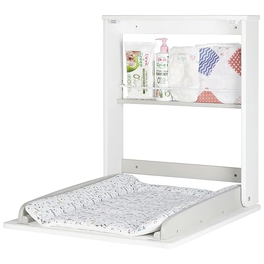 Wall Mounted Changing Table, fold Down Baby Changing Unit with Changing mat and Storage