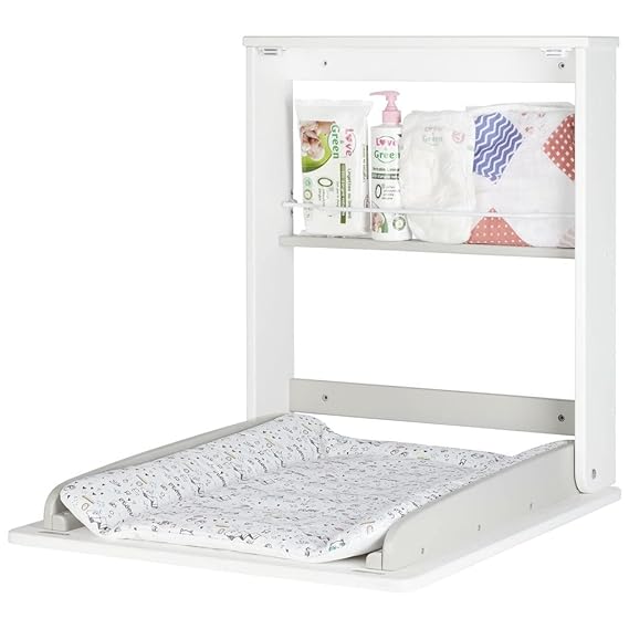 Wall Mounted Changing Table, fold Down Baby Changing Unit with Changing mat and Storage