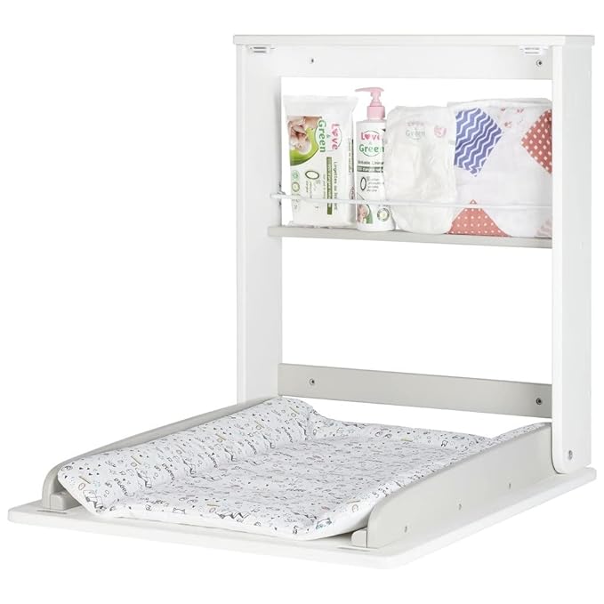 Wall Mounted Changing Table, fold Down Baby Changing Unit with Changing mat and Storage