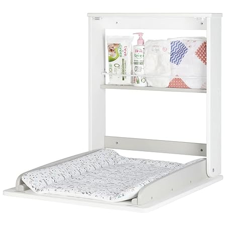 Wall Mounted Changing Table, fold Down Baby Changing Unit with Changing mat and Storage