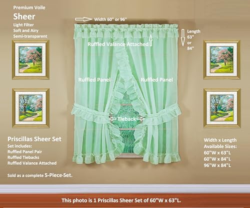 Image of Today's Curtain, Emelia Priscilla Sheer Pair 96 inch W x 84 inch L, Sage, 5-Piece-Set