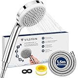 VILSTEIN® Duschkopf mit Schlauch 1,5m – Handbrause mit 4 Strahlarten...