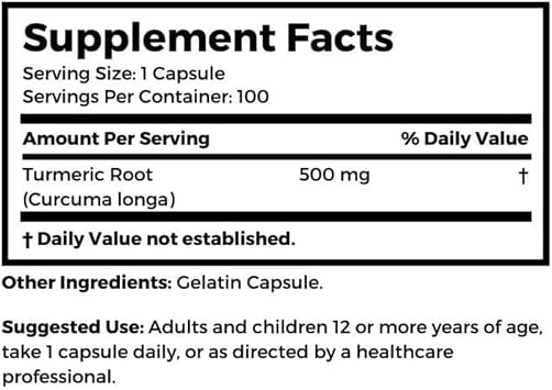 Dr Clark Store Turmeric Curcumin 500mg 100 Capsules, Immune Support, Natural Herbal Supplement, Non-GMO, Vegan, Antioxidant Boost