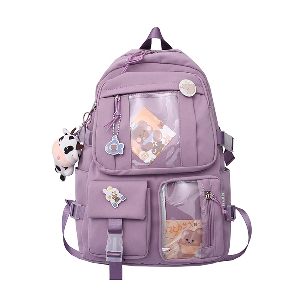 lfdhcn Backpack with Pendant, Large Capacity Cute Bear Accessories Backpack for School Multi Pocket Rucksack for Teen Girls Cute School Backpacks