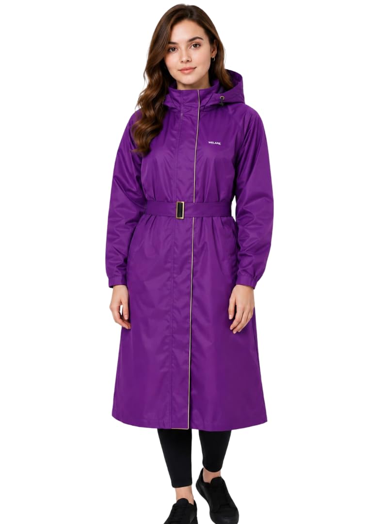 Women's Waterproof Long Raincoat with Hood & Belt | Full Length Rain Wear Jacket for Monsoon (Multicolor,Multisize)-image-16