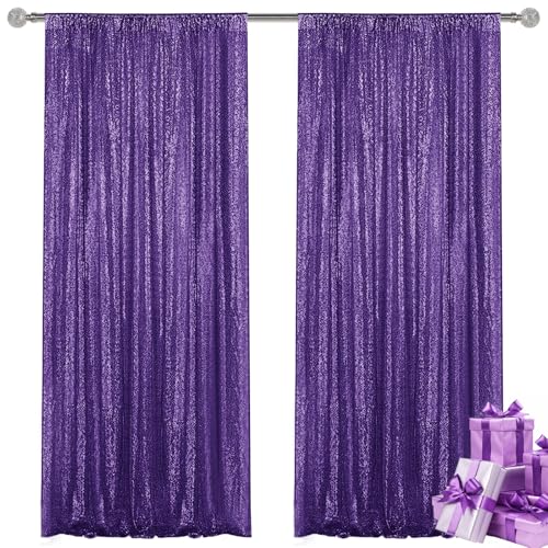 Yblut Purple Sequin Backdrop Curtain 2 Pieces 2FTx8FT Glitter Photography Backdrop for Party Wedding Birthday Christmas Decorations by Yblut - Used condition - US$10.78