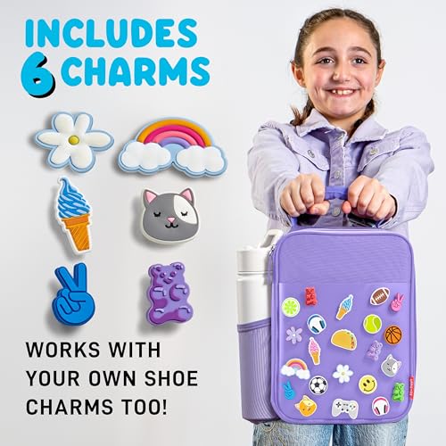 Fit & Fresh Charm Lunch Bag For Kids, Thermal Insulated Lunch Box For Kids Boys & Girls With Shoe Charm Slots For Personalization, School Lunch Box, Purple - Image 4