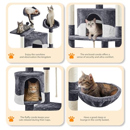 Yaheetech 79in Multi-Level Cat Trees Indoor Cat Tower with Sisal-Covered Scratching Posts, Plush Perches and Condo for Kittens, Cats and Pets - Dark Gray and White - Image 6