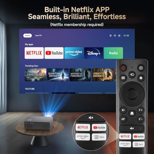 Image of 4K-Projector with WiFi and Bluetooth, 1500ANSI AI Auto Focus&6D Keystone Dolby Audio HDR10+, KOGATA Smart Projector with Built-in Apps, Outdoor Movie for Home Theater, Bedroom, Ceiling
