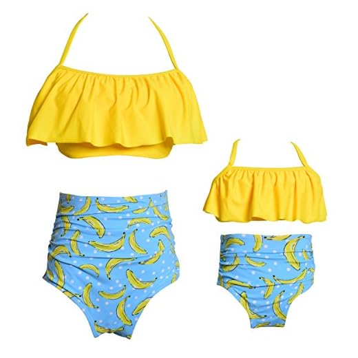 Conjunto de biquíni de duas peças com babados para meninas, crianças, feminino, roupa de banho combinando para meninas, Amarelo/banana, 3 Anos