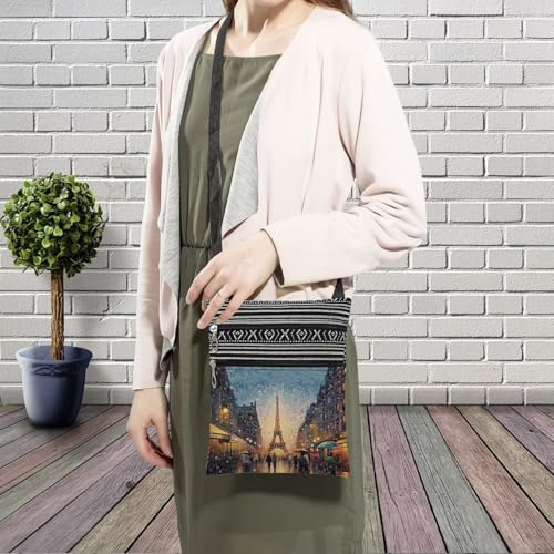 Oil Painting Eiffel Tower Messenger Bag Small Ethnic Pattern Printed Adjustable Strap Crossbody Zipper Bag Oil Painting Eiffel Tower Phone Bag Wallet Cute Shoulder Handbag for Women3