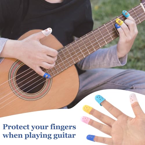Isslly 20 peças de pontas de dedo de borracha, protetores de dedo de guitarra, alças de dedo respirá